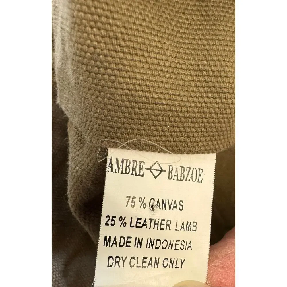 EUC Ambre Babzoe Canvas Lamb Leather Tote Bag Braided Leather Straps Brown Gray